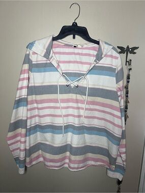 Roxy Striped Pullover  Top in Pink & White